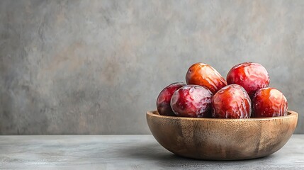 Obraz premium Fresh medjool dates in bowl Grey background Copy space : Generative AI