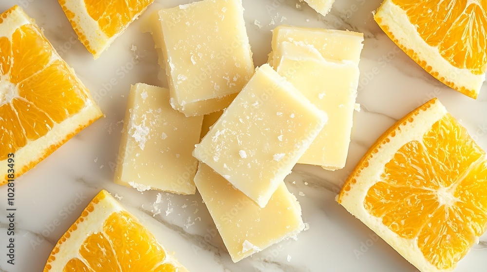 Poster cheese with washed orange rind marble table background close up top view : generative ai