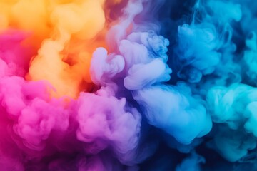Fototapeta premium Abstract colorful smoke swirls in vibrant hues of blue, pink, and orange, creating a dynamic and ethereal background.