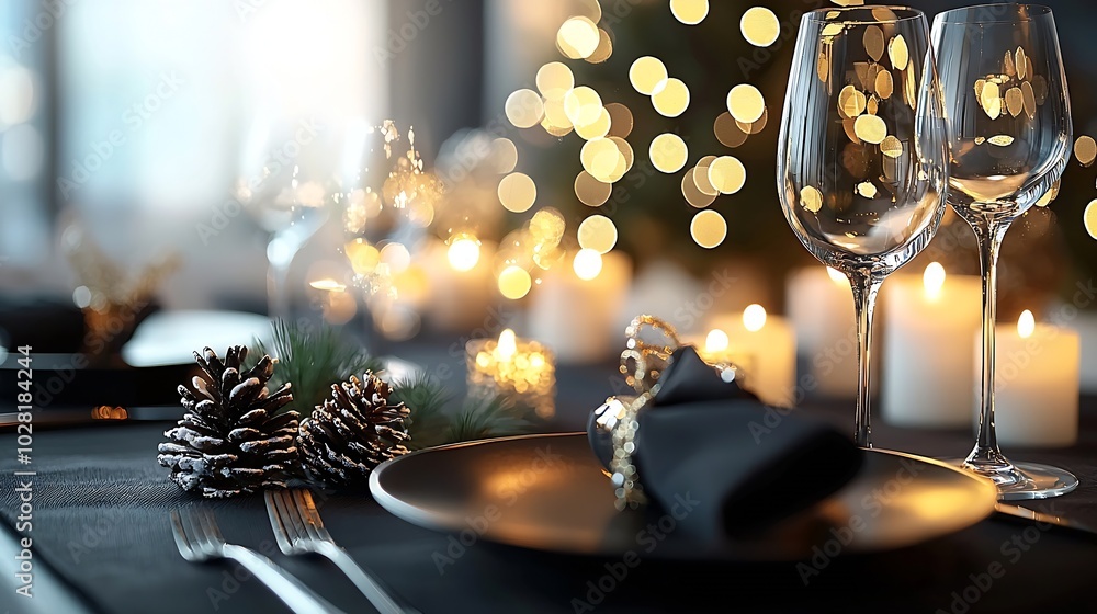 Aufkleber christmas and new year holiday table setting celebration place setting for dinner decorations copy s