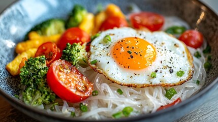 Stir fried noodles with eggs vegetables and shrimps : Generative AI