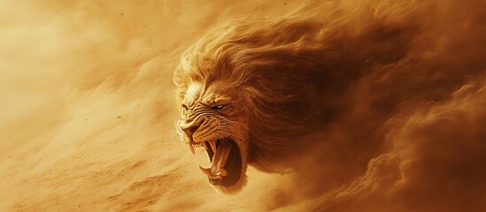 Lion Roaring in Dust Storm