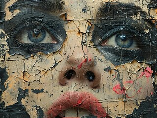 Abstract Portrait of a Woman with Cracked Paint