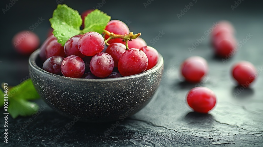 Poster fresh grape in bowl on a black stone background : generative ai