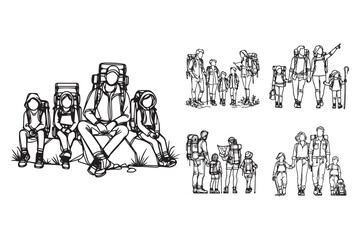 Line art depicting a family enjoying an adrenaline-filled adventure