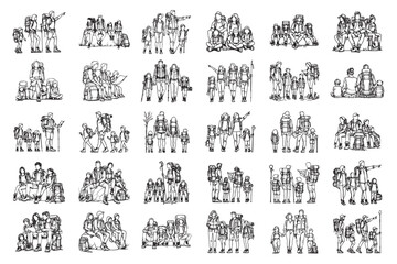 Bundle Line Art Family Adrenaline Adventure Use adventures and equipment Illustration Hand Drawn Clipart