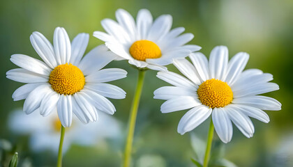 Fototapeta premium Three White Daisies in Bloom.
