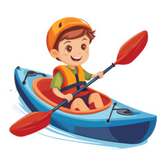 Cartoon boy kayaking