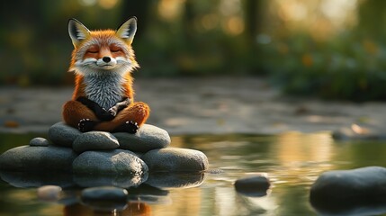 Zen Fox: Finding Peace by the Stream