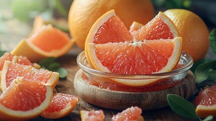 Grapefruit orange jam confiture in a glass bowl and jar : Generative AI