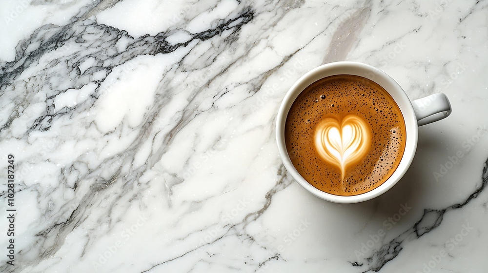 Poster coffee espresso in white cup of marble table background copy space top view : generative ai