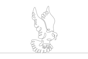 A bird flying in the air during the flight. Spread bird wings. One continuous drawing line  logo single hand drawn art doodle isolated minimal illustration.