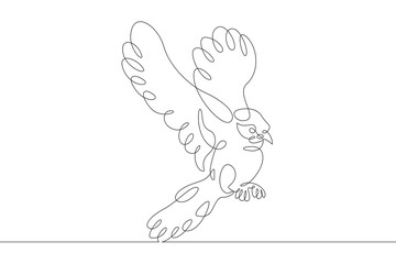 A bird flying in the air during the flight. Spread bird wings. One continuous drawing line  logo single hand drawn art doodle isolated minimal illustration.