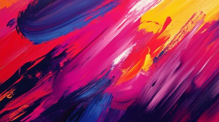 Abstract Painting with Vibrant Strokes of Blue, Red, Pink, and Yellow