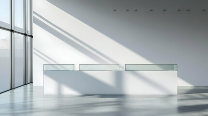 Obraz premium Minimalist Glass Display Case in Modern White Interior.