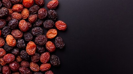 Obraz premium A collection of dried raisins on a dark surface, perfect for healthy snacks.
