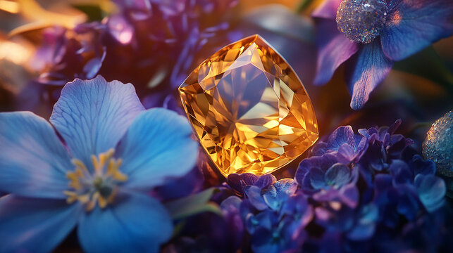 A golden-yellow topaz gemstone sparkling in the light