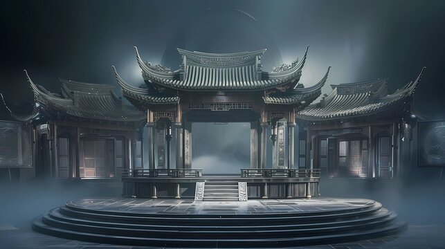 A stage design featuring a circular stage platform for modern Chinese opera, Generative AI illustrations.