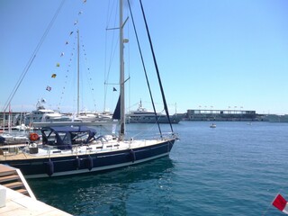 Fototapeta premium a luxury yacht and a view of Mediterranean sea somewhere in Monaco France