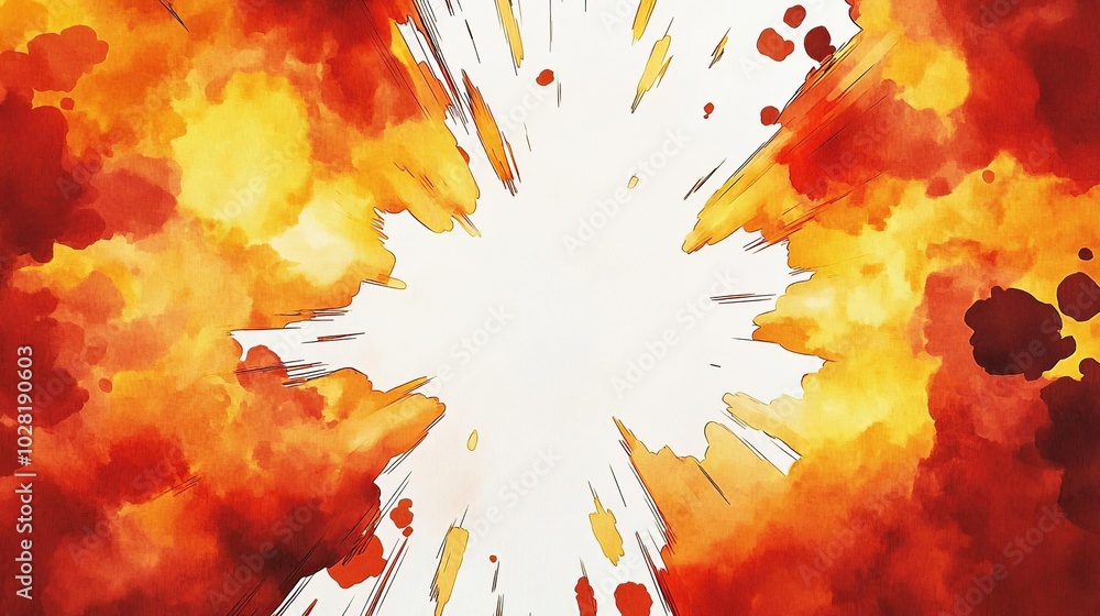 Poster a vibrant explosion effect with fiery colors and dynamic lines, ideal for graphic design.