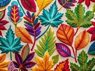 Vibrant Minimalist Textile Art with Colorful Leaf Patterns - Abstract Home Decor, Nature Inspired, Modern Aesthetic, Textile Design, Colorful Patterns, Wall Art, Eco-Friendly Decor, Artistic Textiles