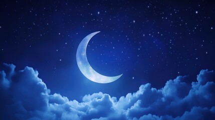 Obraz premium Night Sky with Crescent Moon and Stars