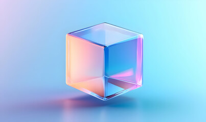 Holographic Cube on Blue Background.