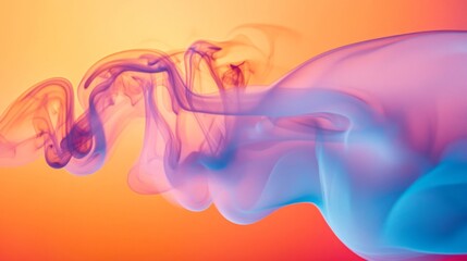 Abstract Swirling Purple and Blue Smoke Against a Warm Orange Background