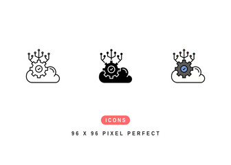 API Icon. Cloud Data Programming Pictogram Graphic Illustration. Isolated Simple Line Icon For Infographic, App and Web Button.