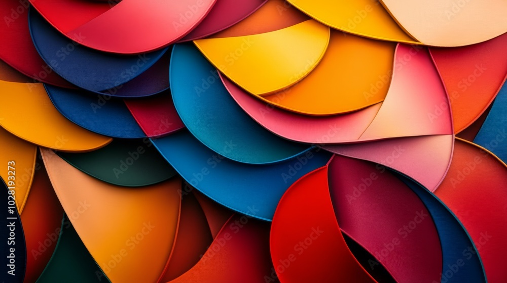 Poster abstract background with overlapping shapes and colors, symbolizing harmony, movement, creativity, e