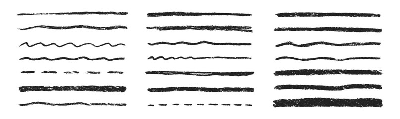 Set of chalk underline lines and texture strokes. Crayon mark brush line on a white background. Handwriting vector illustration.
