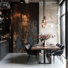 Industrial-style dining room with metal accents