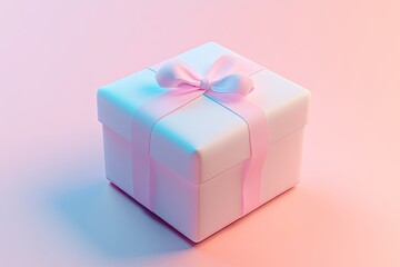 Fototapeta premium A beautifully wrapped gift box with a pink ribbon, set against a soft pastel background, perfect for celebrations and events.