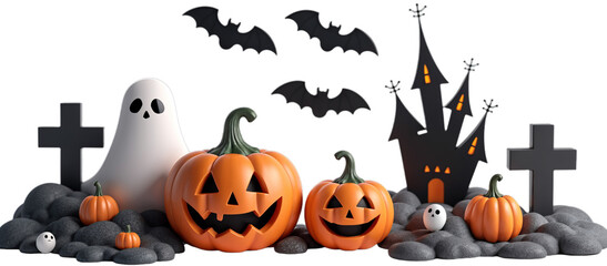 Fototapeta premium Happy Halloween banner design Helloween night party isolated on transparent background