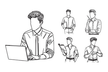 Black and white illustration of stylish entrepreneurs in relaxed attire