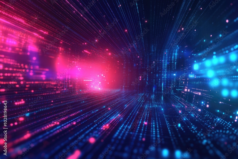 Poster a vibrant display of lights and data streams, representing technology, innovation, and the digital f