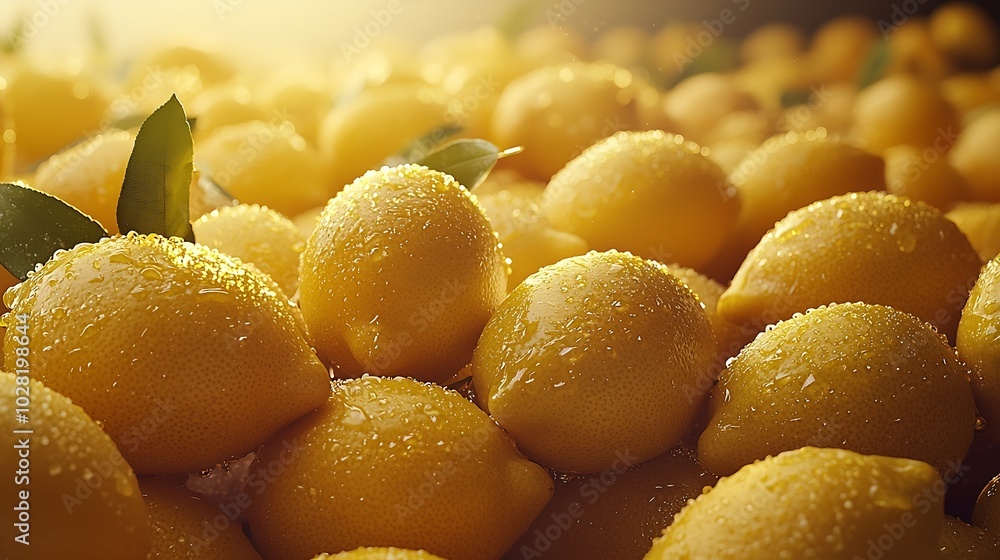 Poster fresh lemons background close up top view : generative ai