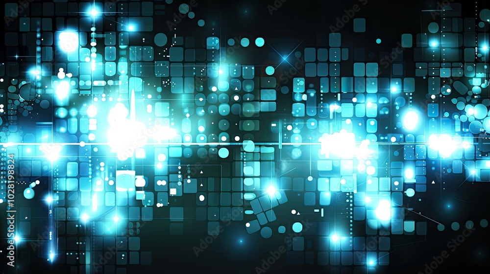 Poster abstract digital background with glowing lights and geometric shapes.
