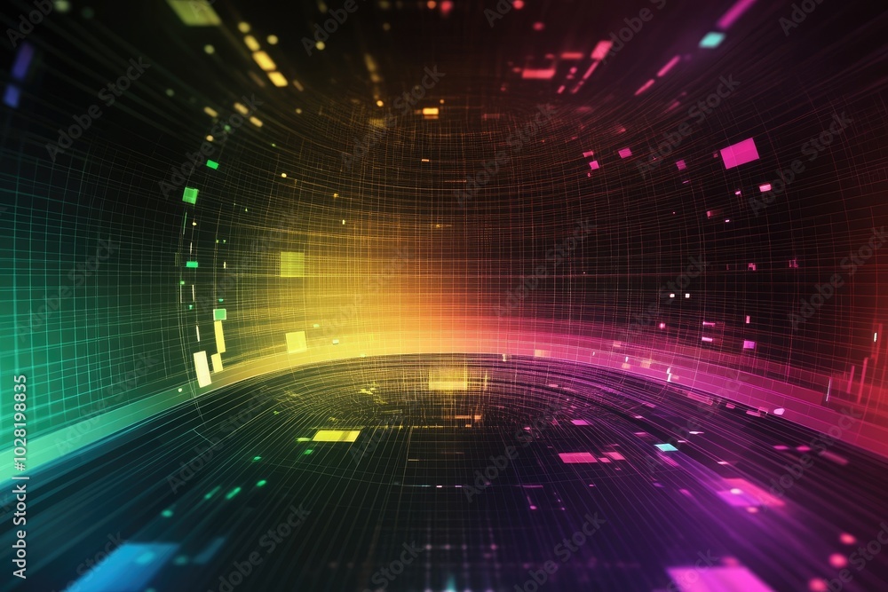 Poster abstract digital background with colorful light patterns, isolated.