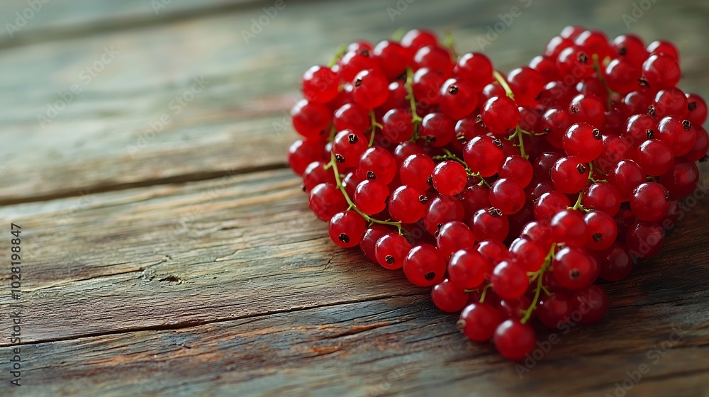 Aufkleber string heart with red currants on a wooden table : generative ai