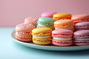 Obraz premium A plate of colorful macarons with different flavors and colors