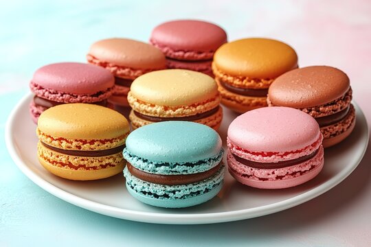 A plate of assorted colored macarons