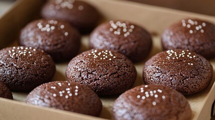 Luxury handmade chocolate mediants cookies bites in a gift box Traditional french Christmas dessert : Generative AI