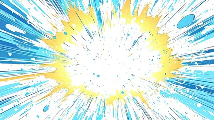 A vibrant explosion graphic with blue and yellow bursts, conveying energy and impact.