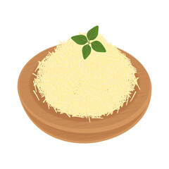 Vector Illustration Logo Clipart Grated Parmesan Cheese on a Wooden Bowl