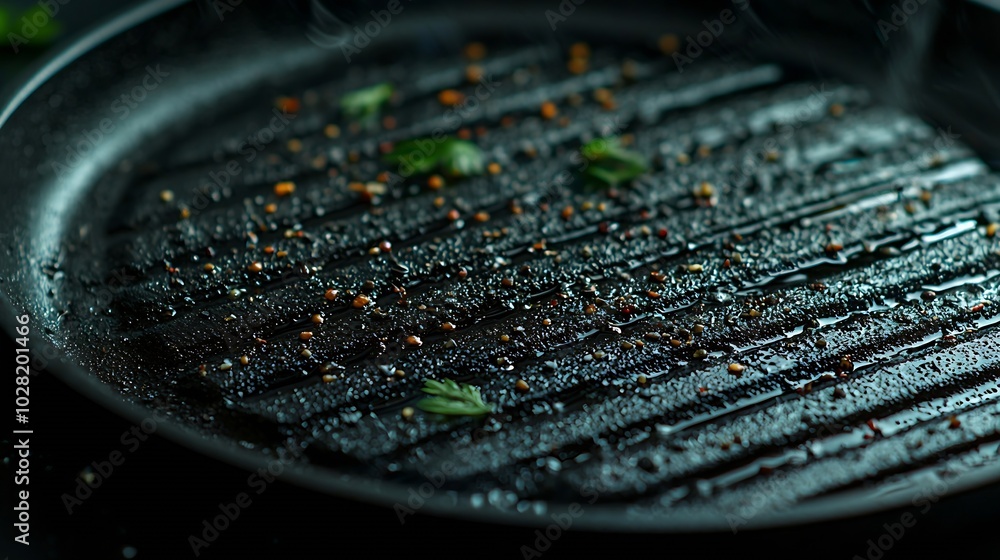 Poster grill pan surface close up top view copy space : generative ai