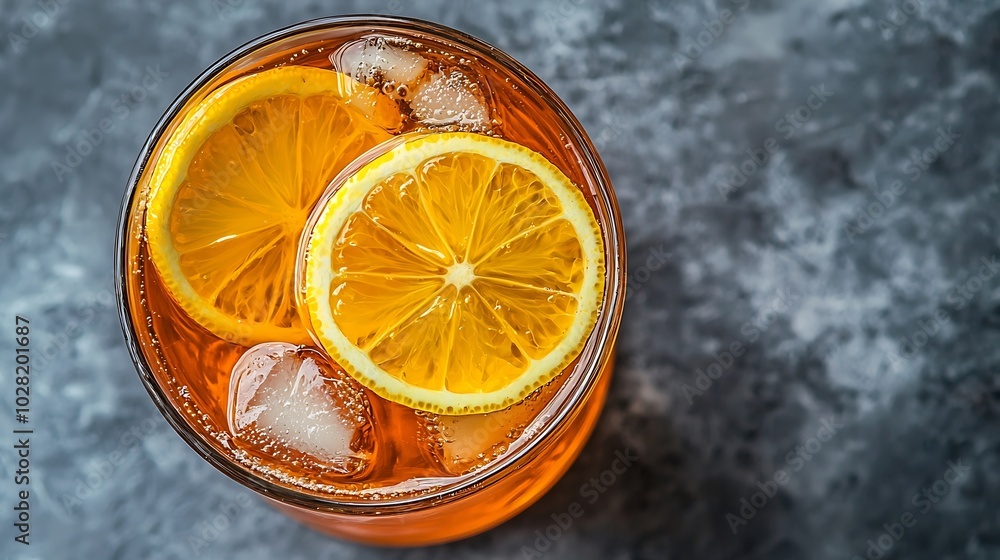Poster ice tea with fresh lemons grey background top view : generative ai