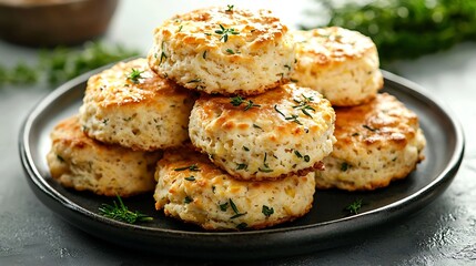 Traditional Scottish tattie potato scones on a plate Grey background Close up : Generative AI