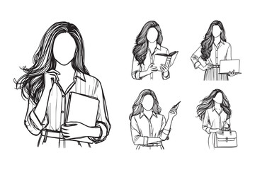 Hand-drawn illustrations of stylish women in professional settings