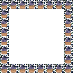 Illustration pattern of purple cupcake with berries on transparent background 